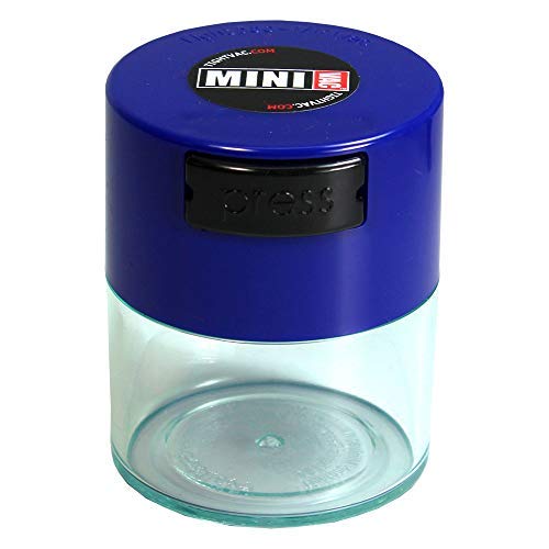 Minivac - 10g to 30 gram Vacuum Sealed Container - Dark Blue Cap & Clear Body