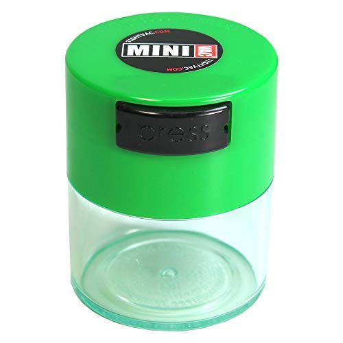 Minivac - 10g to 30 grams Airtight Multi-Use Vacuum Seal Portable Storage Container for Dry Goods, Food, and Herbs - Green Cap & Clear Body