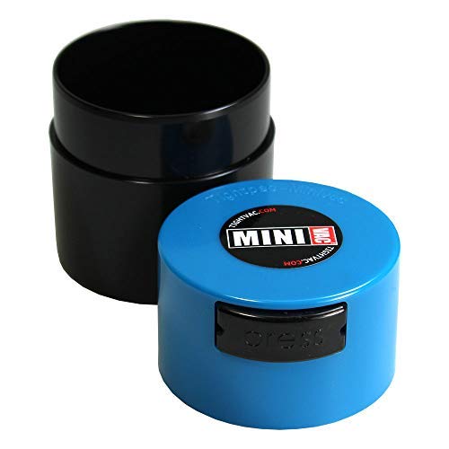 Minivac - 10g to 30 grams Airtight Multi-Use Vacuum Seal Portable Storage Container for Dry Goods, Food, and Herbs - Light Blue Cap & Black Body