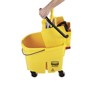 Rubbermaid Commercial Products, WaveBrake - Commercial Industrial Mop Bucket with Side-Press Wringer Combo on Wheels, 35 Quart, Yellow