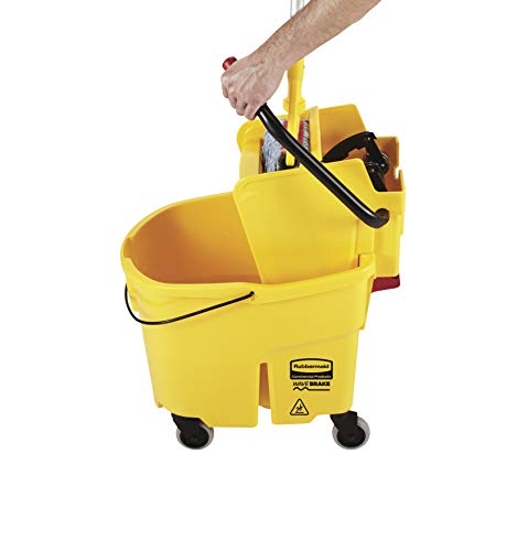 Rubbermaid Commercial Products, WaveBrake - Commercial Industrial Mop Bucket with Side-Press Wringer Combo on Wheels, 35 Quart, Yellow