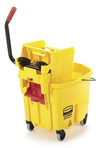 Rubbermaid Commercial Products, WaveBrake - Commercial Industrial Mop Bucket with Side-Press Wringer Combo on Wheels, 35 Quart, Yellow