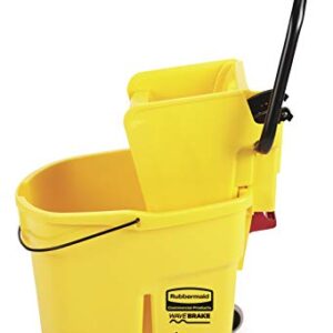 Rubbermaid Commercial Products, WaveBrake - Commercial Industrial Mop Bucket with Side-Press Wringer Combo on Wheels, 35 Quart, Yellow