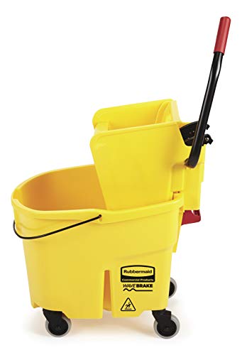 Rubbermaid Commercial Products, WaveBrake - Commercial Industrial Mop Bucket with Side-Press Wringer Combo on Wheels, 35 Quart, Yellow