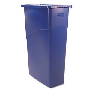 rubbermaid(r) slim jim(r)”we recycle” container, 23 gallons, 30in.h x 20in.w x 11in.d, blue