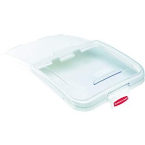 rubbermaid commercial products prosave sliding lid with 4 cup scoop, 32/64 gallon capasity, clear, compatible with rubbermaid brute trash can