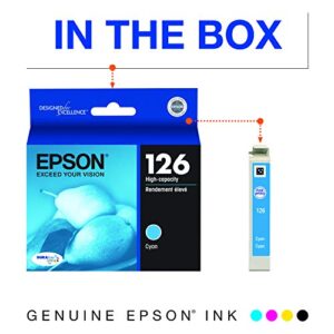 Epson T126 DURABrite Ultra Ink Standard Capacity Cyan Cartridge (T126220-S) for Select Stylus and Workforce Printers