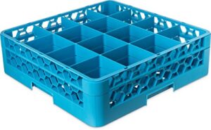 cfs opticlean 16-compartment glass rack with extender for commercial dishwashers, plastic, carlisle blue