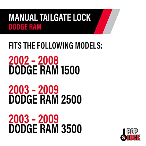 Pop & Lock – Manual Tailgate Lock for Dodge Ram 1500, 2500, and 3500, Fits 2002 to 2008 (Chrome, PL3400C, Works with No Factory Lock)