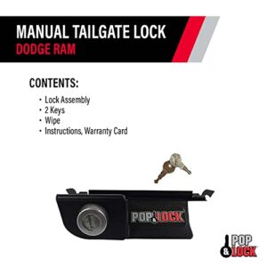 Pop & Lock – Manual Tailgate Lock for Dodge Ram 1500, 2500, and 3500, Fits 2002 to 2008 (Chrome, PL3400C, Works with No Factory Lock)