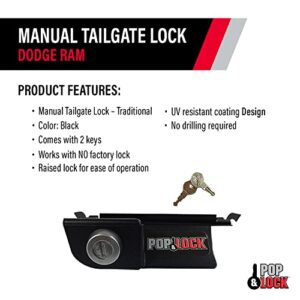 Pop & Lock – Manual Tailgate Lock for Dodge Ram 1500, 2500, and 3500, Fits 2002 to 2008 (Chrome, PL3400C, Works with No Factory Lock)