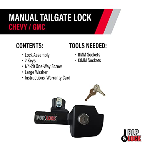 Pop & Lock – Manual Tailgate Lock for Chevy Silverado and GMC Sierra, Fits 1999 to 2007 Models (Black, PL1100)