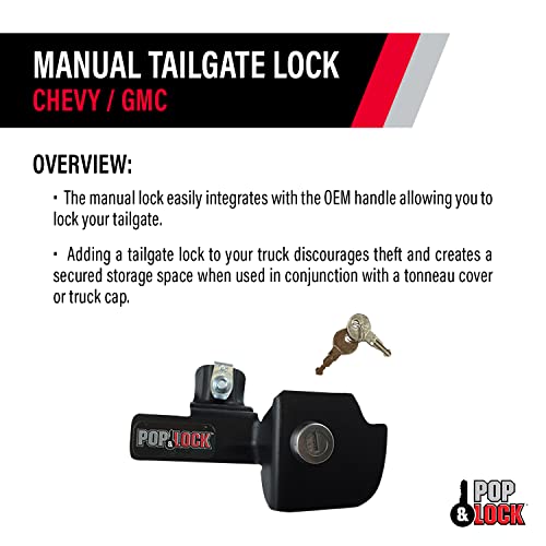 Pop & Lock – Manual Tailgate Lock for Chevy Silverado and GMC Sierra, Fits 1999 to 2007 Models (Black, PL1100)