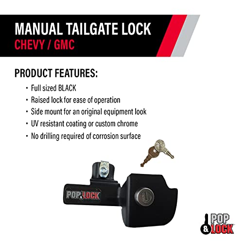 Pop & Lock – Manual Tailgate Lock for Chevy Silverado and GMC Sierra, Fits 1999 to 2007 Models (Black, PL1100)