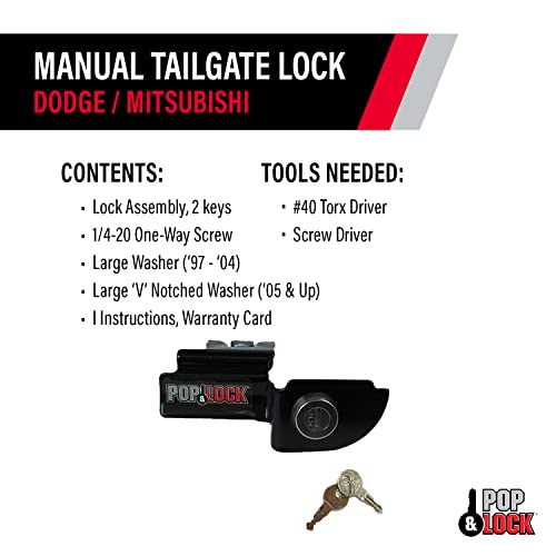 Pop & Lock - PL3600 Black Manual Tailgate Lock for Dodge Dakota and Mitsubishi Raider