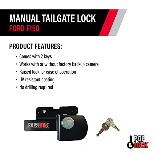 Pop & Lock PL2500 Black Manual Tailgate Lock for Ford (Works Without Factory Lock)