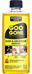 goo gone adhesive remover – 8 ounce – surface safe adhesive remover safely removes stickers labels decals residue tape chewing gum grease tar