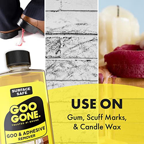 Goo Gone Adhesive Remover - 8 Ounce - Surface Safe Adhesive Remover Safely Removes Stickers Labels Decals Residue Tape Chewing Gum Grease Tar