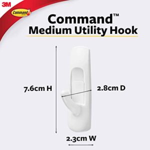 Command Medium Utility Hooks, Damage Free Hanging Wall Hooks with Adhesive Strips, No Tools Wall Hooks for Hanging Christmas Organizers, 2 White Hooks and 4 Command Strips