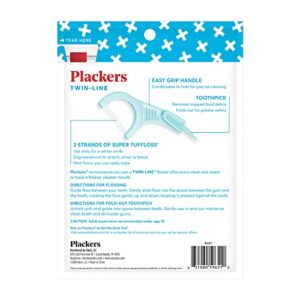 Plackers Twin-Line Dental Flossers, Cool Mint Flavor, Dual Action Flossing System, Easy Storage, Super Tuffloss, 2X The Clean, 75 Count