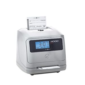 pyramid time systems model 4000 auto totaling time clock, 50 employees, includes 25 time cards, ribbon, 2 security keys and user guide, made in usa, silver, “7.25””h x 7″”w x 6.75″” d”