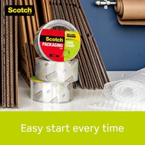 Scotch Sure Start Packaging Tape, 1.88" x 54.6 yd, Designed for Packing, Shipping and Mailing, Quiet Unwind, No Splitting or Tearing, 3" Core, Clear, 1 Roll (345)