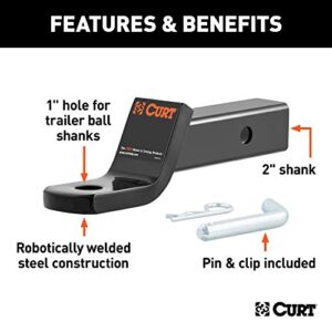 CURT 45033 Class 3 Trailer Hitch Ball Mount and Pin, Fits 2-Inch Receiver, 7,500 lbs, 1-Inch Hole, 2-In Drop, 3/4-Inch Rise , Black