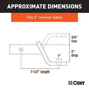 CURT 45033 Class 3 Trailer Hitch Ball Mount and Pin, Fits 2-Inch Receiver, 7,500 lbs, 1-Inch Hole, 2-In Drop, 3/4-Inch Rise , Black