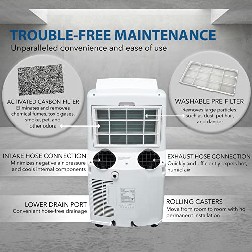 Whynter ARC-12SDH 12,000 BTU (6,884 BTU SACC) Dual Hose Cooling Portable Air Conditioner, Heater, Dehumidifier, and Fan with Activated Carbon Filter plus Storage bag, up to 400 sq ft in White