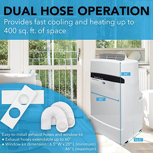 Whynter ARC-12SDH 12,000 BTU (6,884 BTU SACC) Dual Hose Cooling Portable Air Conditioner, Heater, Dehumidifier, and Fan with Activated Carbon Filter plus Storage bag, up to 400 sq ft in White