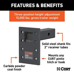 CURT 48328 Adjustable Pintle Mount for 2-Inch Hitch Receiver, 15,000 lbs, 6-1/2-Inch Drop, 6-Inch Length, Carbide Black Powder Coat