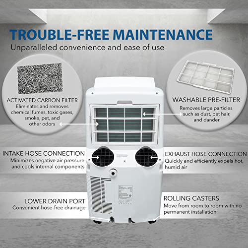 Whynter ARC-12SD 12,000 BTU (6,936 BTU SACC) Dual Hose Cooling Portable Air Conditioner, Dehumidifier, and Fan with Activated Carbon Filter plus Storage bag, up to 400 sq ft in White