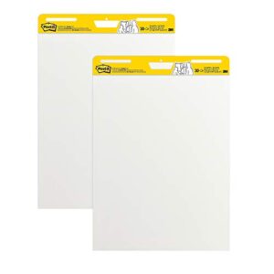 post-it super sticky easel pad, 25 in x 30 in, white, 30 sheets/pad, 2 pad/pack, large white premium self stick flip chart paper, sticking power (559)