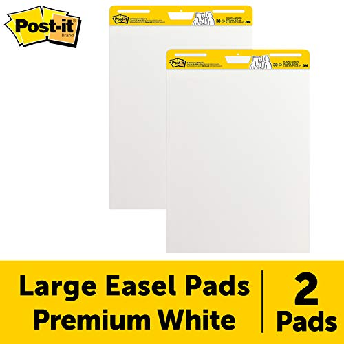 Post-it Super Sticky Easel Pad, 25 in x 30 in, White, 30 Sheets/Pad, 2 Pad/Pack, Large White Premium Self Stick Flip Chart Paper, Sticking Power (559)