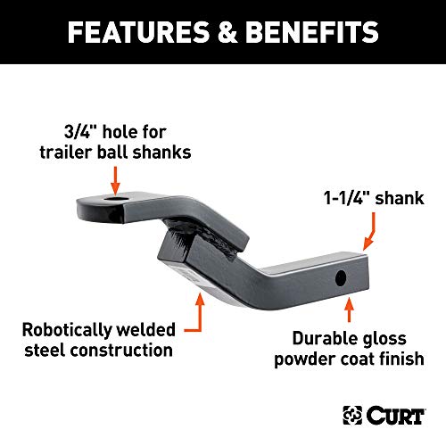 CURT 45510 Class 2 Trailer Hitch Ball Mount, Fits 1-1/4-Inch Receiver, 3,500 lbs, 3/4-Inch Hole, 3-1/8-Inch Rise