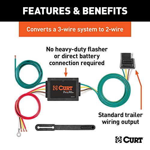 CURT 56175 Non-Powered 3-to-2-Wire Splice-in Tail Light Converter, 4-Pin Wiring Harness , Black