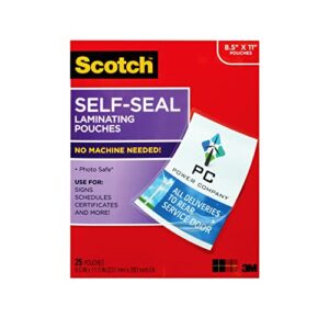 scotch self-seal laminating pouches, 25 pack, letter size (ls854-25g-wm)
