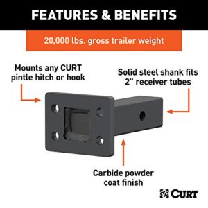 CURT 48326 Pintle Mount for 2-Inch Hitch Receiver, 20,000 lbs, 6-Inch Length