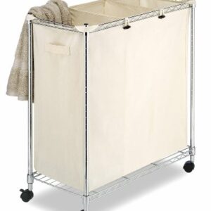 Whitmor BagsWhitmor 3 Section Rolling Supreme Removable Bags Laundry Sorter, 3 Compartment, Chrome and Canvas