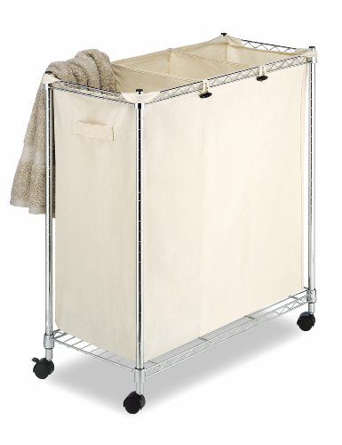 Whitmor BagsWhitmor 3 Section Rolling Supreme Removable Bags Laundry Sorter, 3 Compartment, Chrome and Canvas