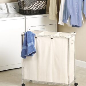 Whitmor BagsWhitmor 3 Section Rolling Supreme Removable Bags Laundry Sorter, 3 Compartment, Chrome and Canvas