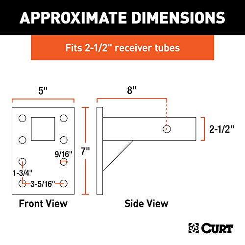 CURT 48329 Adjustable Pintle Mount for 2-1/2-Inch Hitch Receiver, 18,000 lbs, 6-1/2-Inch Drop, 8-Inch Length , Black