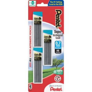 pentel® super hi-polymer® leads, 0.7 mm, medium, hb, 30 leads per tube, pack of 3 tubes