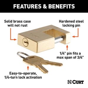 CURT 23546 Brass Trailer Tongue Coupler Lock, 1/4-Inch Pin Diameter, Up to 3/4-Inch Span