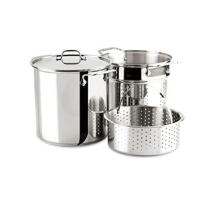 all-clad gourmet accessories stainless steel multi-pot with perforated, steamer insert, & lid, 12 quart, silver