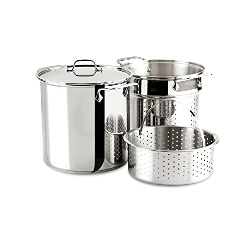 All-Clad Gourmet Accessories Stainless Steel Multi-Pot with Perforated, Steamer Insert, & Lid, 12 Quart, Silver