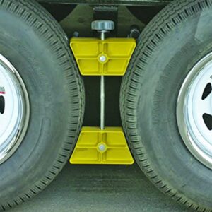 Camco Large RV Wheel Stop | Fits 26 to 30-inch Diameter Tires and Tire Spacing from 3 ½ to 5 ½-inches | Yellow (44622)