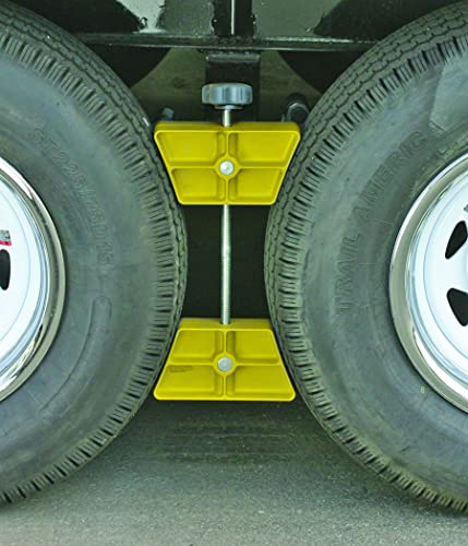 Camco Large RV Wheel Stop | Fits 26 to 30-inch Diameter Tires and Tire Spacing from 3 ½ to 5 ½-inches | Yellow (44622)