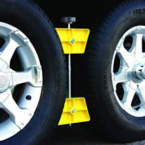 Camco Large RV Wheel Stop | Fits 26 to 30-inch Diameter Tires and Tire Spacing from 3 ½ to 5 ½-inches | Yellow (44622)