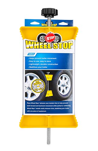 Camco Large RV Wheel Stop | Fits 26 to 30-inch Diameter Tires and Tire Spacing from 3 ½ to 5 ½-inches | Yellow (44622)